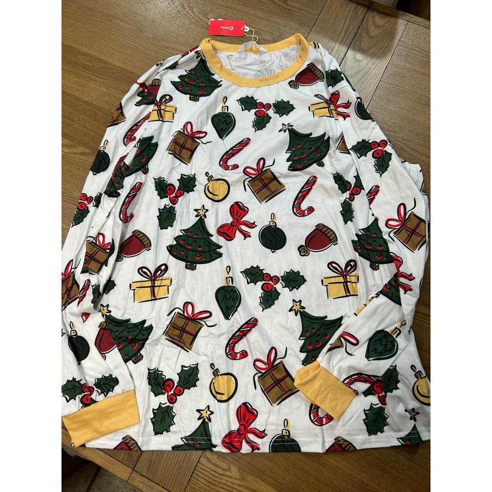 PatPat Christmas Pajama‎ Set 2XL White Holiday Tree Gift Candy Menswear